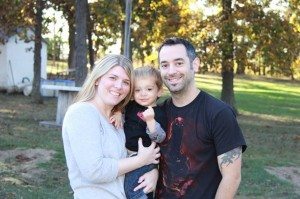 Marc and Nicole Spagnuolo, owners of The Wood Whisperer, with their son Mateo.