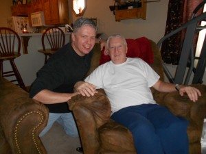 Dad with his cousin Tim after arriving back at our house